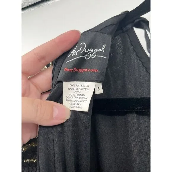 Mac Duggal 93582 Flare Sleeve‎ Embellished Dress Black Gold Cap Sleeve - flaws - Picture 7 of 11